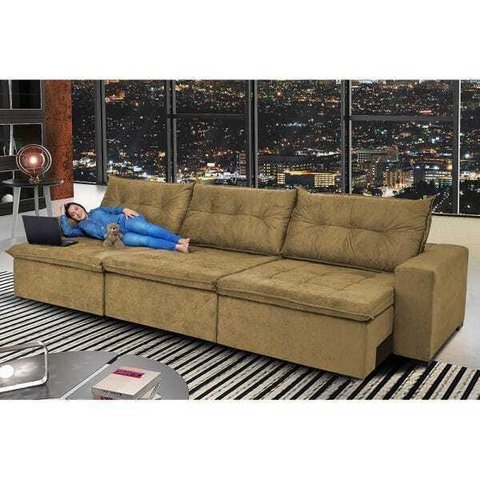 Sofá Austrália 4.12M Retrátil e Reclinável com Molas e Pillow No Assento Tecido Suede