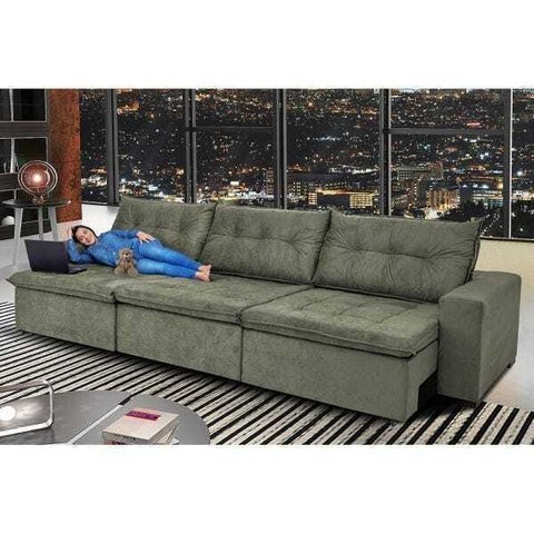 Sofá Austrália 4.12M Retrátil e Reclinável com Molas e Pillow No Assento Tecido Suede