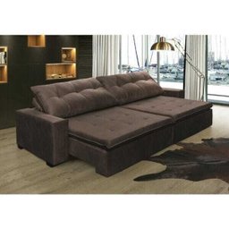 Sofá Retrátil e Reclinável Oklahoma 2,92M com Molas e Pillow No Assento Tecido Suede Café - 1 Sofá Retrátil e Reclinável Oklahoma 2,92M com Molas e Pillow No Assento Tecido Suede Café - 1