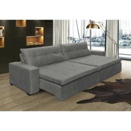 Sofá Retrátil e Reclinável Oklahoma 2,12M com Molas e Pillow No Assento Tecido Suede Cinza - 1