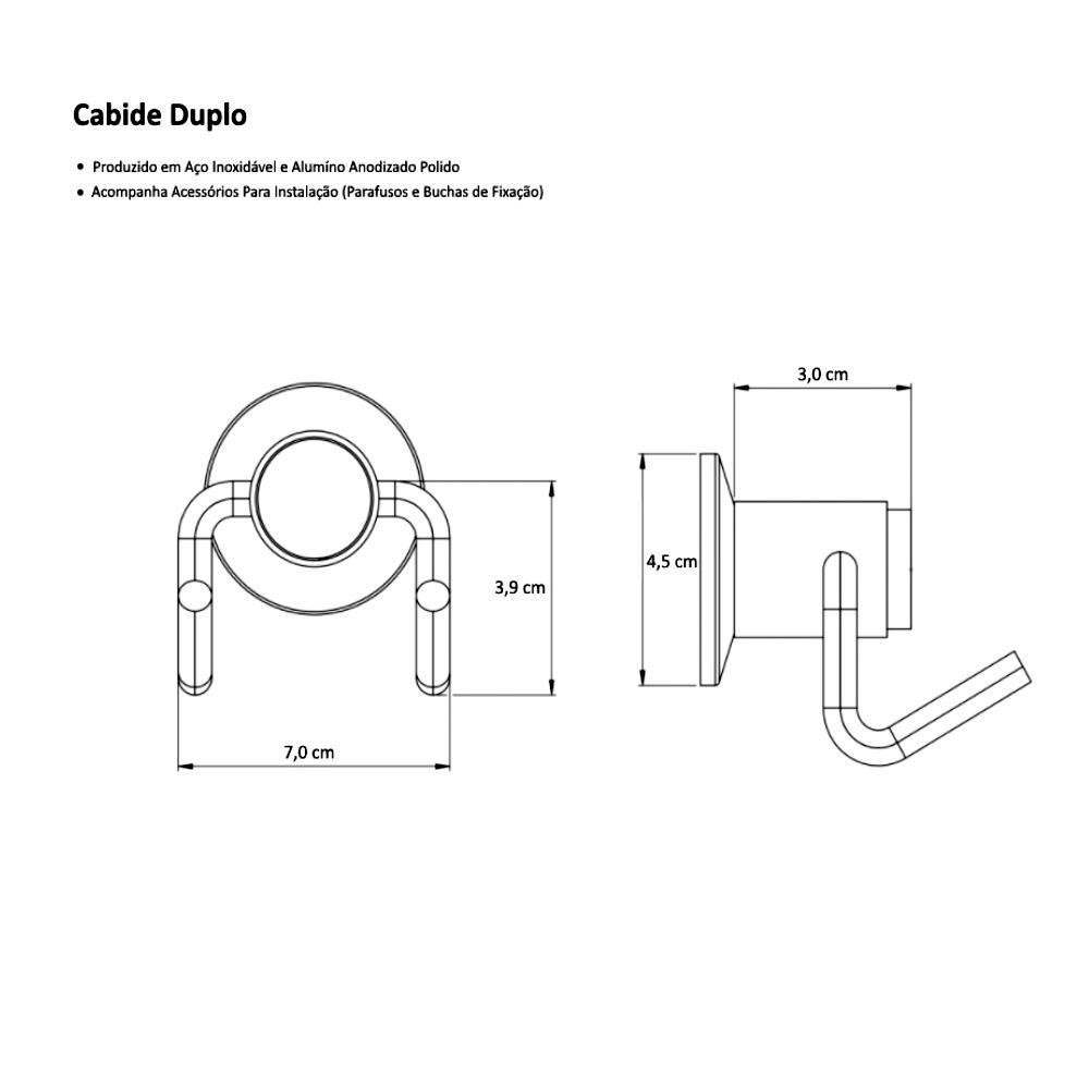 Gancho Cabide Toalha Duplo Aço Inox e Alumínio 5x7x6,5cm - 4