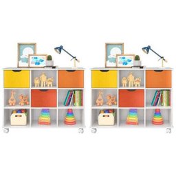 Kit 2 Nichos Organizadores com Rodízios 3 Gavetas - Qmovi - Branco/Colorido - 1