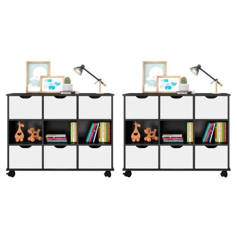 Kit 2 Nichos Organizadores com Rodízios 6 Gavetas - Qmovi - Preto/Branco