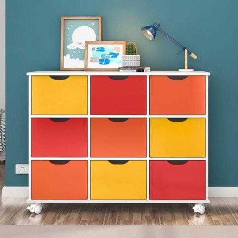 Nicho Organizador com Rodízios 9 Gavetas - Qmovi - Branco/Colorido