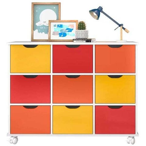 Nicho Organizador com Rodízios 9 Gavetas - Qmovi - Branco/Colorido