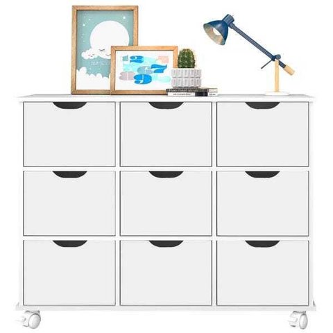 Nicho Organizador com Rodízios 9 Gavetas - Qmovi - Branco/branco