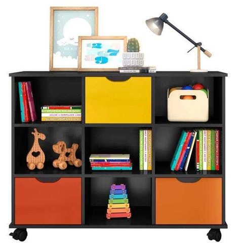 Nicho Organizador com Rodízios 3 Gavetas - Qmovi - Preto/colorido