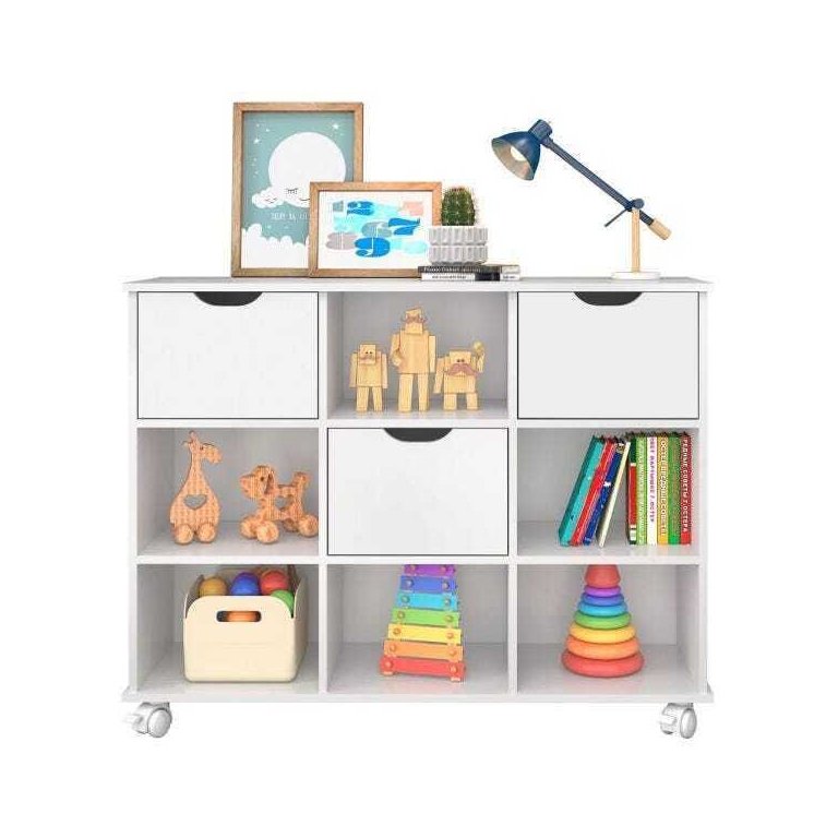 Nicho Organizador com Rodízios 3 Gavetas - Qmovi - Branco/Branco