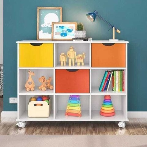 Nicho Organizador com Rodízios 3 Gavetas - Qmovi - Branco/Colorido