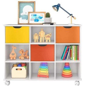 Nicho Organizador com Rodízios 3 Gavetas - Qmovi - Branco/Colorido