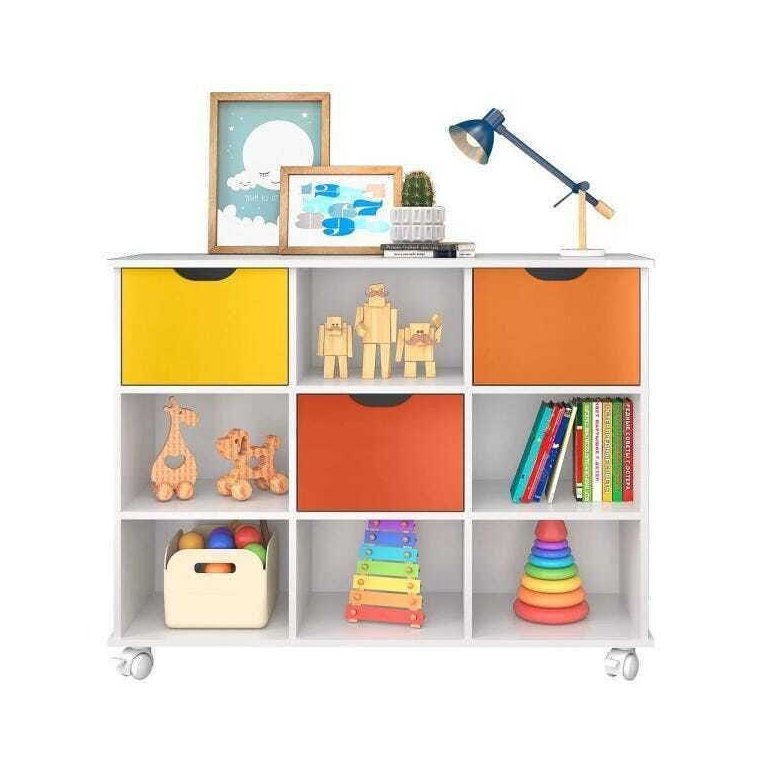 Nicho Organizador com Rodízios 3 Gavetas - Qmovi - Branco/Colorido