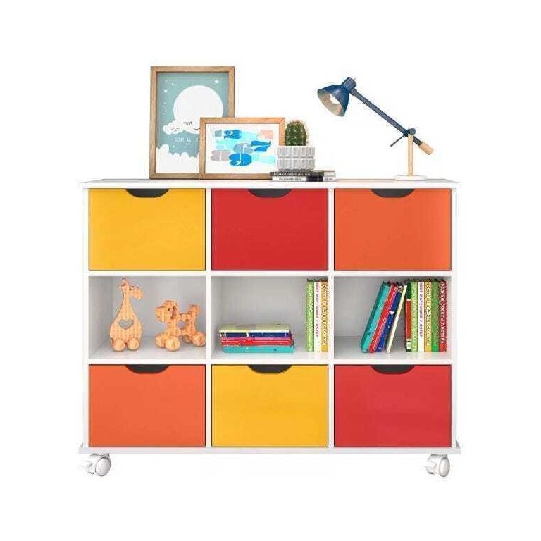 Nicho Organizador com Rodízios 6 Gavetas - Qmovi - Branco/Colorido