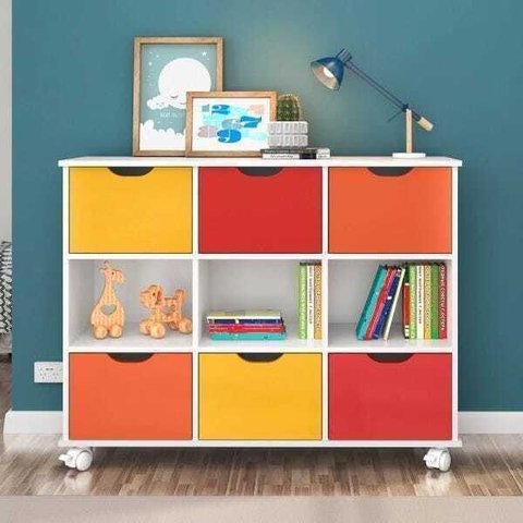 Nicho Organizador com Rodízios 6 Gavetas - Qmovi - Branco/Colorido