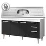 Balcão Gabinete Lis e Pia Inox 150cm 4 Portas Lis - Mpozenato - Branco/Preto - 1