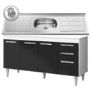 Ver imagem 1 de Balcão Gabinete Lis e Pia Inox 150cm 4 Portas Lis - Mpozenato - Branco/Preto