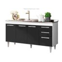Ver imagem 4 de Balcão Gabinete Lis e Pia Inox 150cm 4 Portas Lis - Mpozenato - Branco/Preto