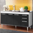 Ver imagem 1 de Balcão Gabinete Lis e Pia Inox 150cm 4 Portas Lis - Mpozenato - Branco/Preto