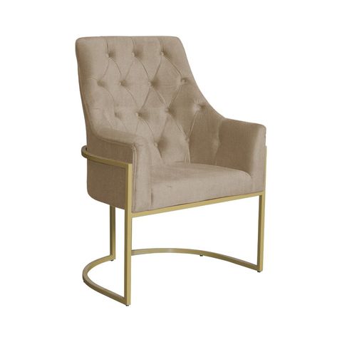 Poltrona Decorativa Vick Base em Metal Dourada Suede - Vallisa Decor:Cappuccino