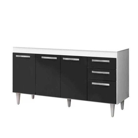Balcão Gabinete de Pia 150cm 2 Gavetas 4 Portas Lis - Mpozenato - Branco/Preto