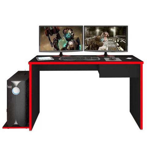 Mesa para Computador Notebook Desk Game Drx 8000 1 Gaveta - Mpozenato - Preto/Vermelho
