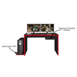 Mesa para Computador Notebook Desk Game Drx 8000 1 Gaveta - Mpozenato - Preto/Vermelho - 3