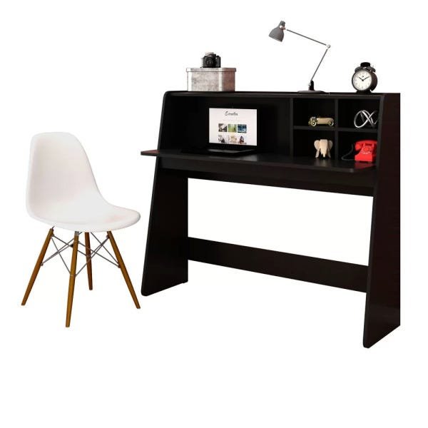 Mesa para Computador Notebook Escrivaninha Idealle e Cadeira Charles - Mpozenato - Preto/Branca