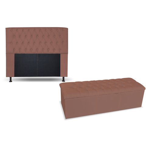 KIT CABECEIRA 195 + RECAMIER 195 LADY COR SUEDE ROSA ESCURO TOPÁZIO DECOR