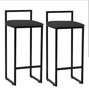 Kit 02 Banqueta Alta Jade Industrial Cozinha Bar Balcão Bistrô Ferro Preto Suede Preto