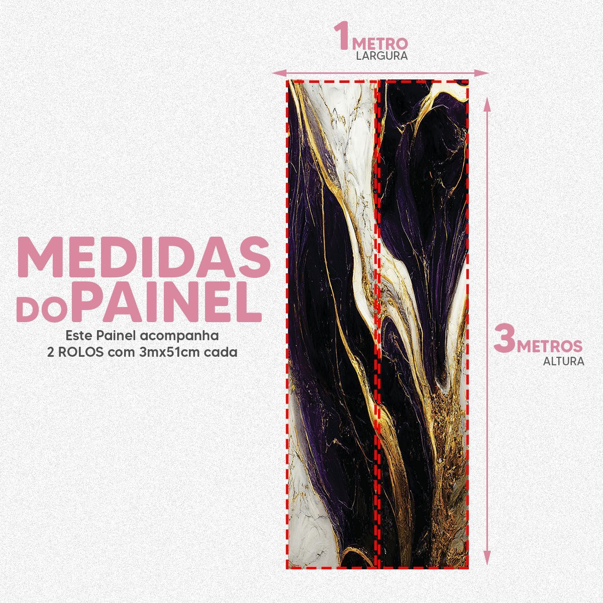 Papel de Parede Painel 3D Mármore Branco Ouro Roxo 1M Revestimento Auto Colante Brilho Marmorizado - 5