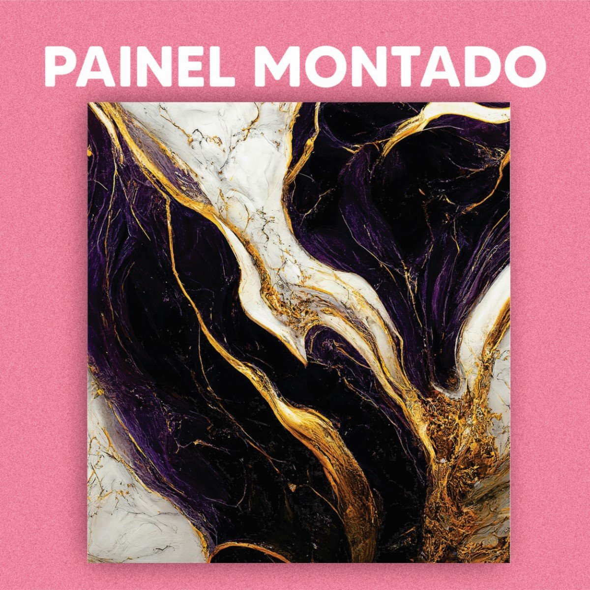 Papel de Parede Painel 3D Mármore Branco Ouro Roxo 1M Revestimento Auto Colante Brilho Marmorizado - 3