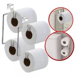 Suporte Porta Papel Higienico Aço Inoxidável Duplo Aramado para Caixa Cromado Aço Preto - 4