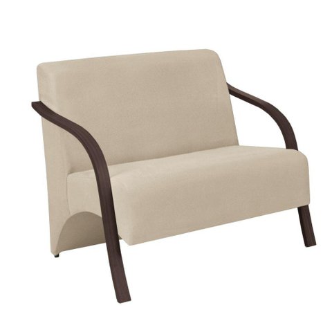 Poltrona 2 Lugares Vênus Suede Braço Madeira Bege