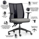 Ver imagem 2 de Cadeira de Escritório Giratória Diretor Flow F02 Base Preta Crepe Cinza - Lyam Decor