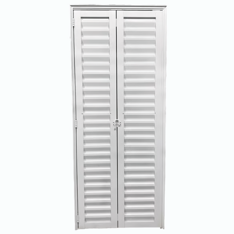 Porta de Alumínio Camarão Palheta com Trinco Lado Esquerdo 210x90cm Branco Allo Esquadrias