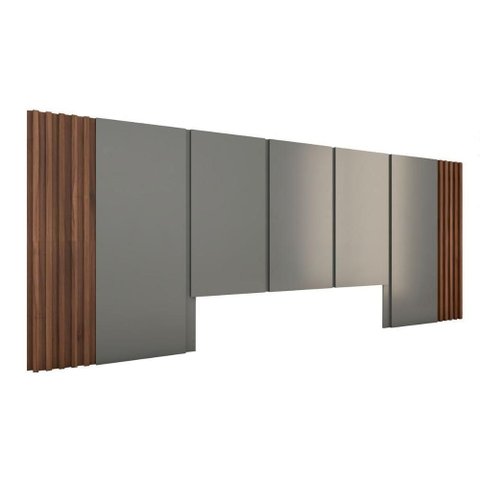 Cabeceira Cama Queen Ripada 3,0m MDF Cinza Sagrado com Nogueira Cadiz Casa Lar Shop