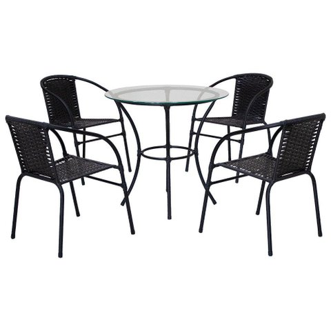 Jogo de Mesa 4 Cadeiras Happy Hour para Área Externa em Aço e Fibra Sintética Preto
