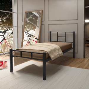 Cama Solteiro 100% Aço Estilo Industrial com Colchão:preto