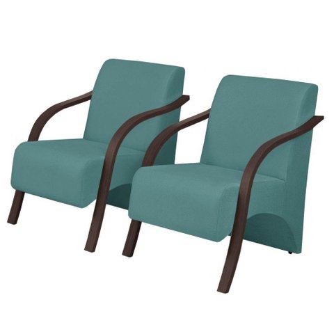 Kit 2 Poltronas Vênus 1 Lugar Pé Madeira D Salla Turquesa