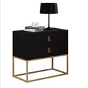 Ver imagem 2 de Mesa de Cabeceira Branco Unic 60 Estilo Industrial Puxador de Couro Base Ferro Dourada