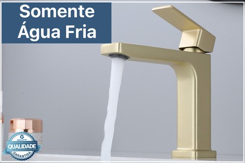 Torneira Água Fria em Metal Dourado Fosco Quadrada Baixa de Bancada - 2