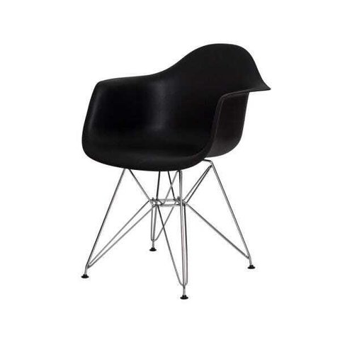 Cadeira Eiffel Eames com Braço Base Cromada Preta