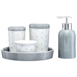 Kit Higiene Bebê Infantil Porta Algodão Banheiro Quarto 5 Peças / Kh-080cz Pgb Poá Cinza