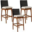 Ver imagem 1 de Kit 03 Banquetas Altas Sala De Jantar Fixa Mila B04 Couríssimo Preto Linho Champagne - Lyam Decor