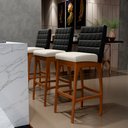 Ver imagem 2 de Kit 03 Banquetas Altas Sala De Jantar Fixa Mila B04 Couríssimo Preto Linho Champagne - Lyam Decor