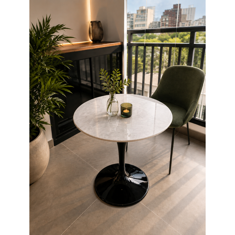 Mesa de Jantar Saarinen Preto - Redonda 60cm - Mármore Espirito Santo