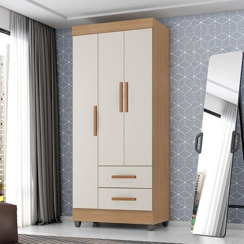 Guarda Roupa Solteiro Lite Ambiente 3 Portas Nature Off White - Móveis Leão
