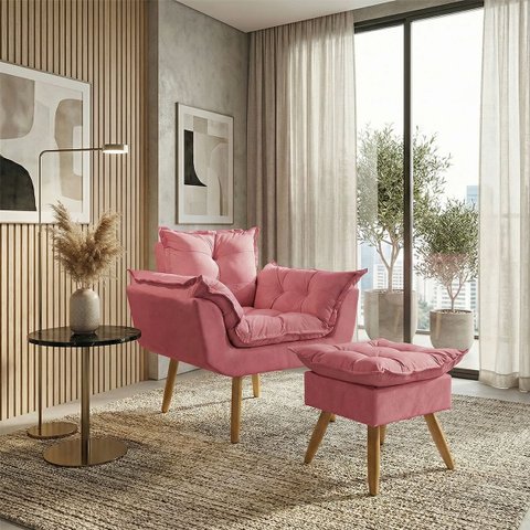 Kit Poltrona e Puff Alice Decorativa Confortável para Sala Recepção Manicure Quarto Consultório Teci
