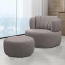 Ver imagem 1 de Conjunto Sala de estar Decorativo Mariele Poltrona Base Giratória em Aço com Puff Couro Avelã G88 -