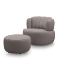 Ver imagem 2 de Conjunto Sala de estar Decorativo Mariele Poltrona Base Giratória em Aço com Puff Couro Avelã G88 -