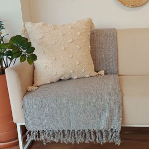 Manta Decorativa Sofá Grande Algodão Cinza Cru 2,20x2,60
